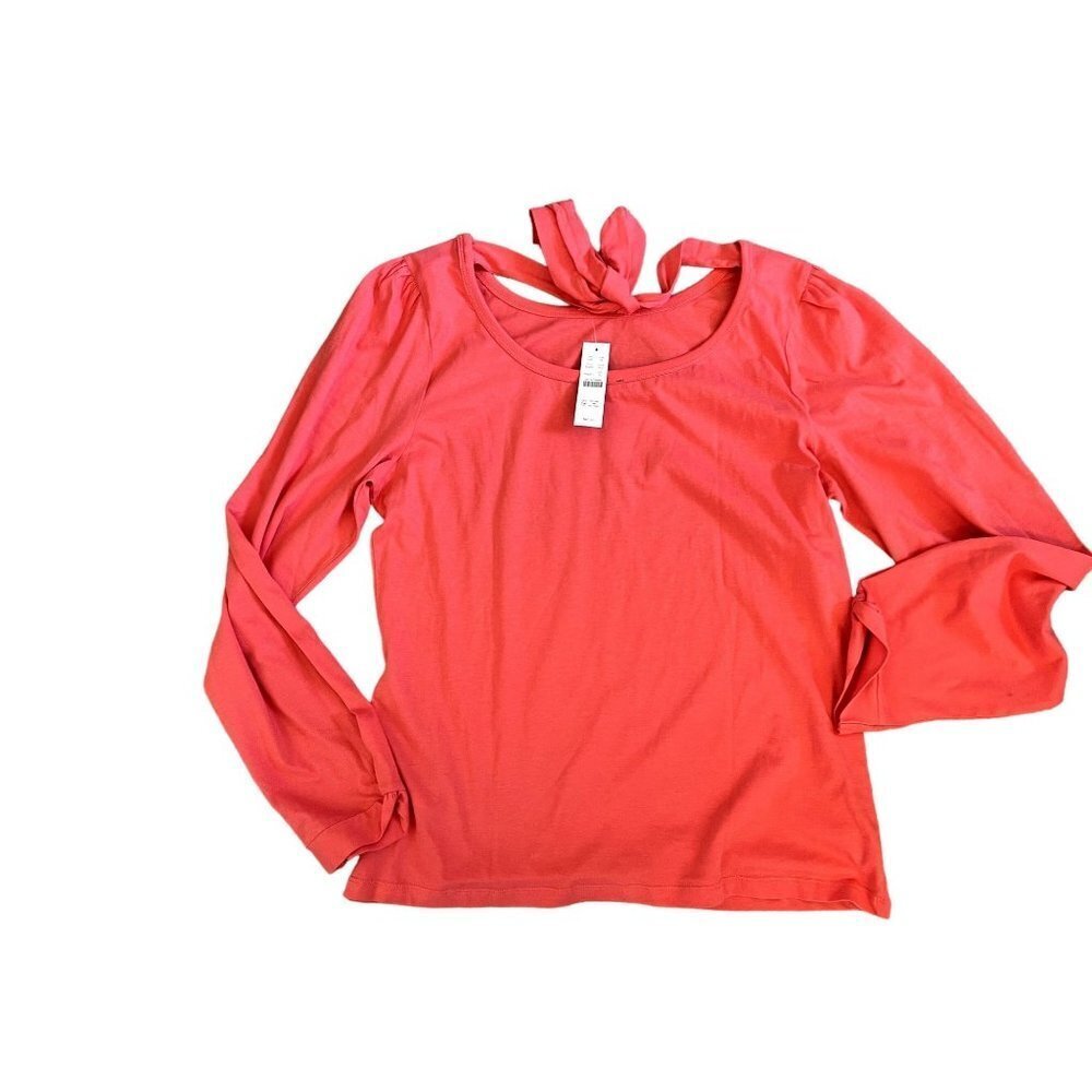 J.Crew Long Sleeve Coral Pink Tie Back Top  XL